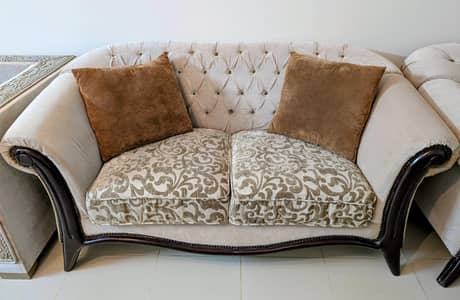 Luxury 7-Seater Velvet & Wooden Sofa Set – 9/10 Condition