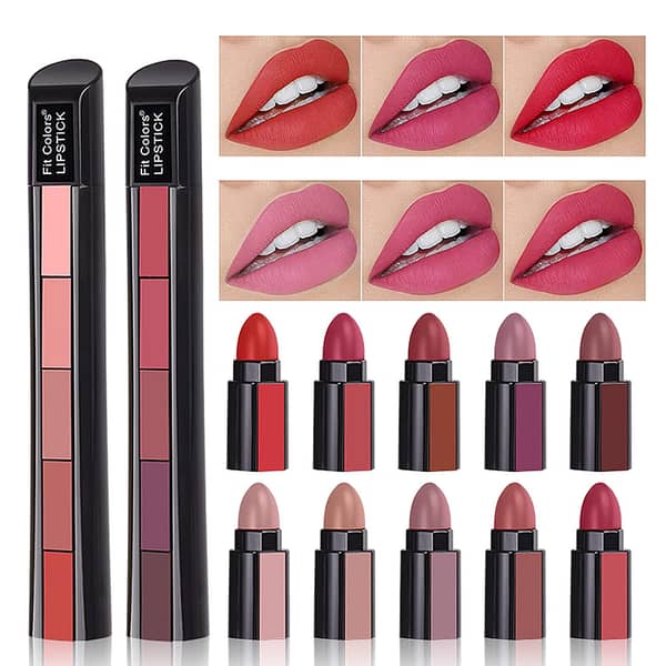 5 in 1 Lipstick Set: Matte & Waterproof Mini Lipsticks in Red, Pink, Brown, Maroon, Nude