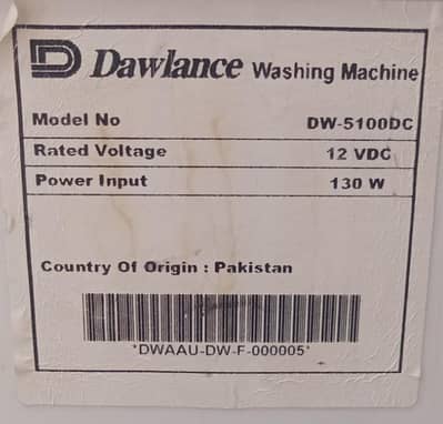 Dawlance DW-5100 (DC) washing machine