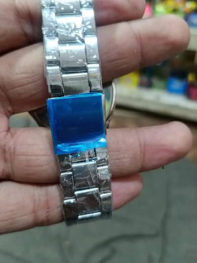 Stainless Steel Chronograph Watch with Blue Dial