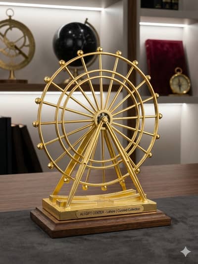 The Celestial Orbit – Gilded Kinetic Ferris Wheel Sculpture