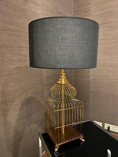 Brand New Luxury Table Lamp - Golden Cage Base with Black Shade