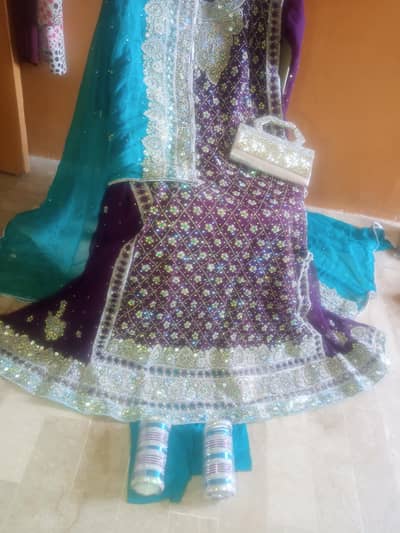 Bridal Fancy Dress (Maxi/Lehenga Style) with Dupatta, Clutch & Bangles
