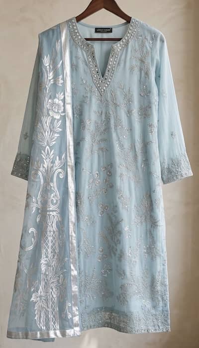 Pastel blue dress 2 pcs limelight with embroidery size medium