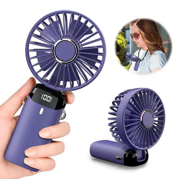 Mini USB Rechargeable Fan – Portable, Handheld, Desk Fan & Wearable Neckband | Variable Speed | Foldable, Silent Cooling Fan for Travel, Office, Home & Outdoor Use