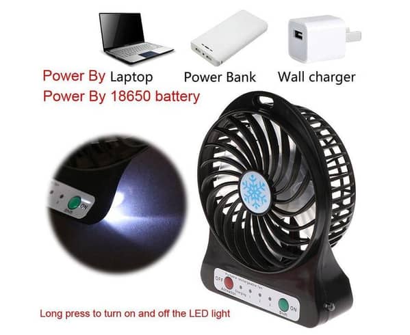 Portable Mini Fan, Rechargeable Fan for Kids, Fasting Charging and Low Power Consumption - USB Rechargeable Battery with LED Light - 3 Adjustable Speeds Function