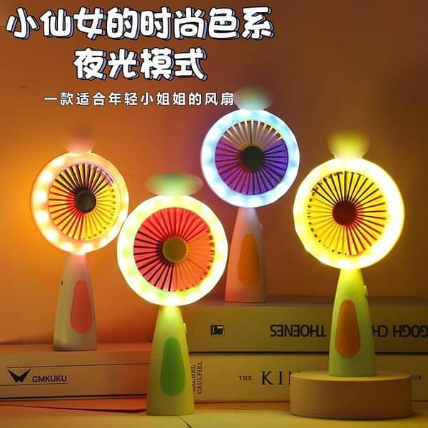 Mini Handheld Fan USB Charging Belt Small Night Lamp Portable, Rechargeable & Portable LED Lighting Mini Fan