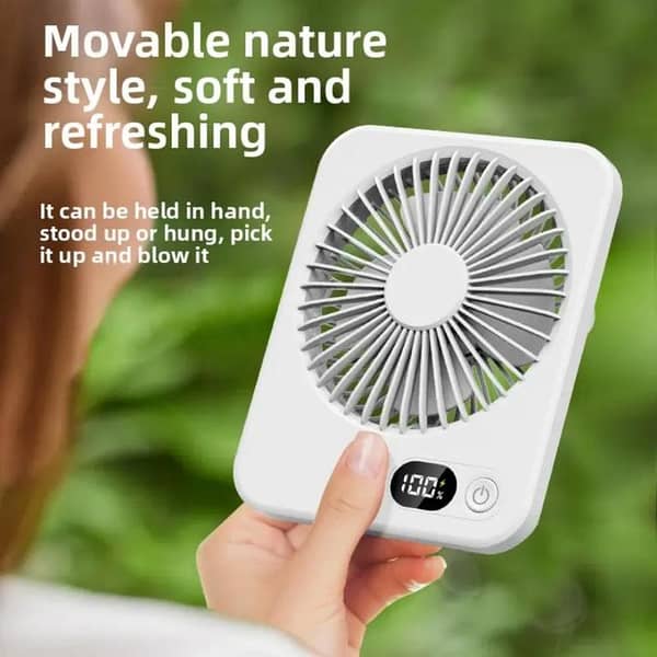 Buddy Desktop Fan USB Charging 180° Adjustable Hanging & Standing Handheld Fan with LED Display Lightweight Portable Air Cooling Fan for Students Dormitory Office One Wind Speed Manual for journey.