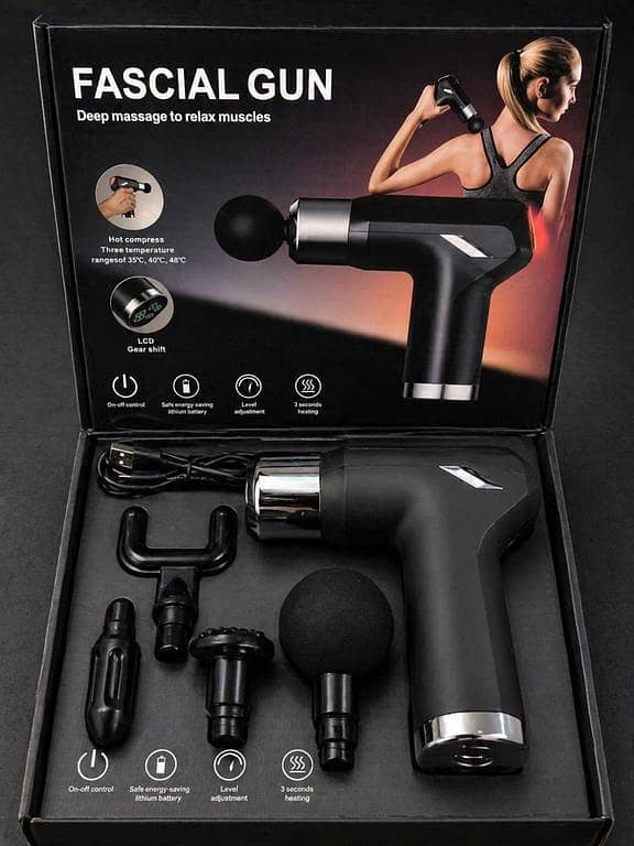 Original Cordless Fascial Gunn Deep Muscle Vibrating Messager 4 Head with USB Charging