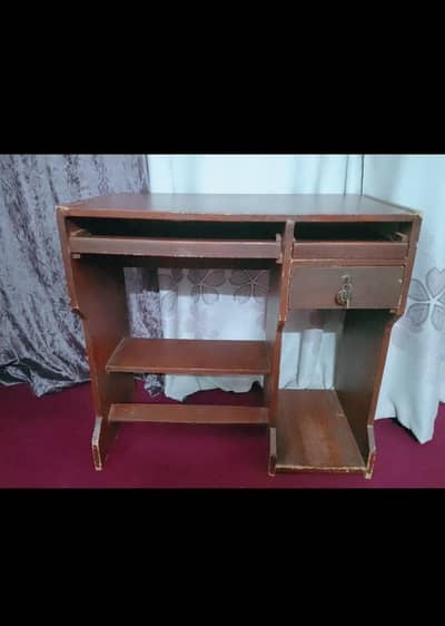Wooden Computer Table with Drawer & Keyboard Tray – Strong Wood