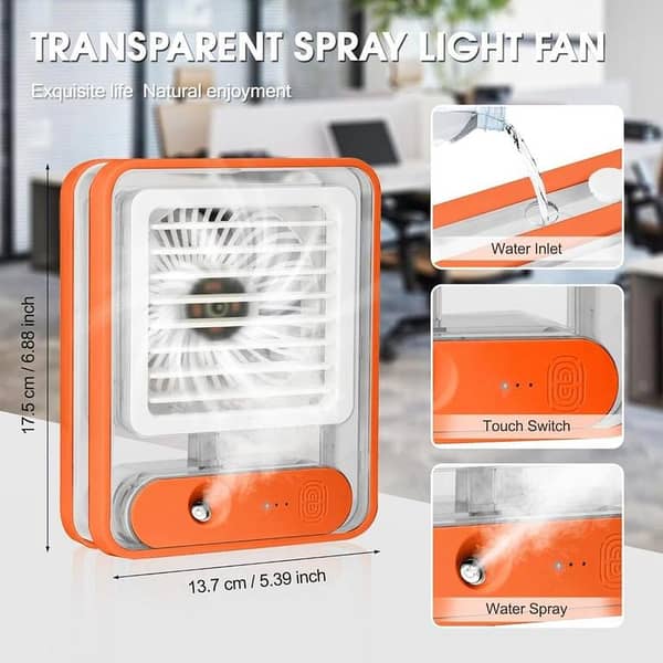 New Rechargeable Mini USB Mist Fan with LED Light and Humidifier Spray, Quiet Oscillating Table Fan with 3 Speeds and 7-Color Night Light