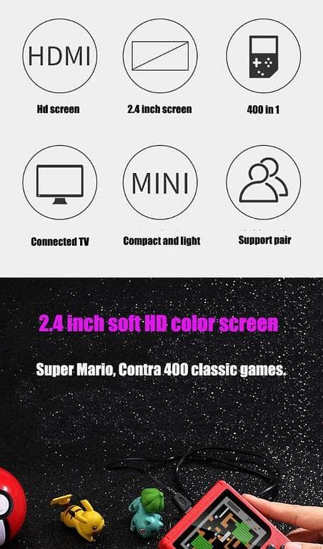 Retro Portable Mini Handheld Video Game Console 8-Bit 3.0 Inch Color LCD Kids Color Game Player Built-in 400 games