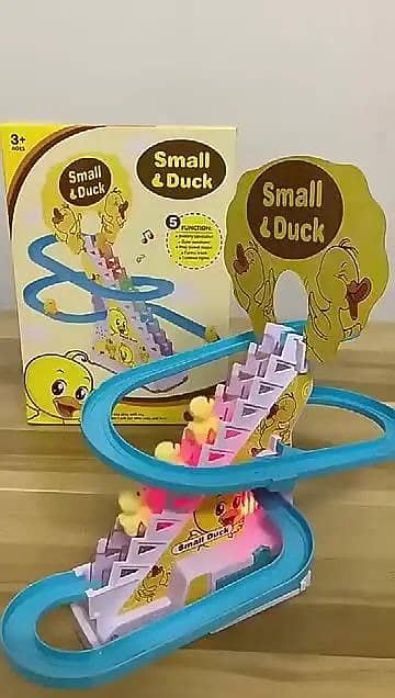 Small Duck Climbing Stairs Toy Electric Ducks Chasing Race Track Game Set, Playful Roller Coaster Toy with 3 Duck LED Flashing Lights & Music Button, Fun Duck Stair Climbing Toy for Toddlers and Kids