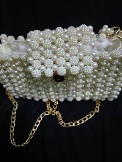 off white Pearl Beads Bag