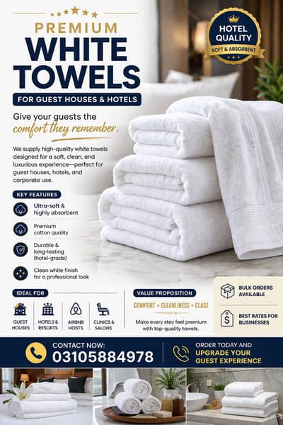 Premium White Towels – Hotel Quality | Bulk Available