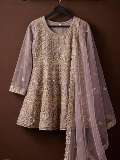 Elegant 3-Piece Sharara set with Gold Embroidery frock dopatta dress