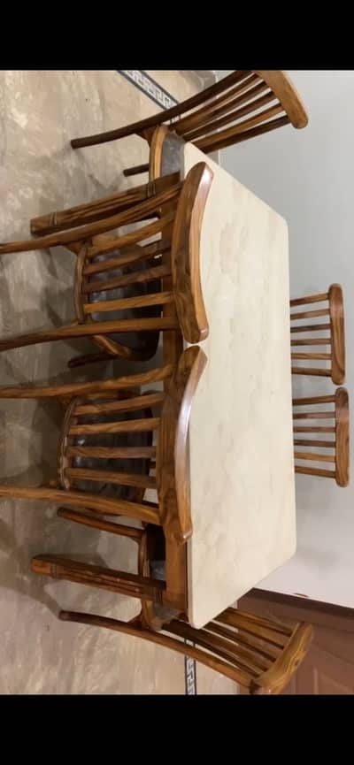 Elegant 6 chairs Dinning table-pure wood with marble top