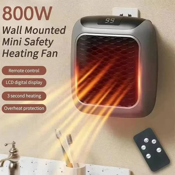 Wall Mounted Electric Heater With Remote Control 800W Mini Heater Hot Air Blower Houshold Heating Fan For Bedroom Bathroom