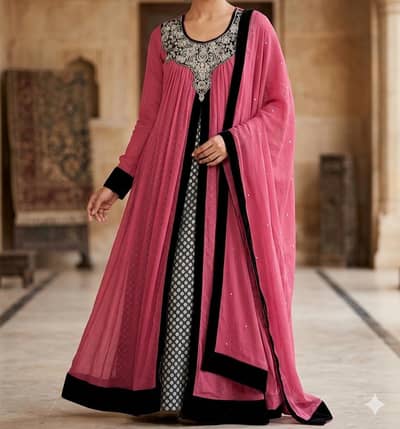 beautiful handwork embroidery maxi with inner pajama and dupatta
