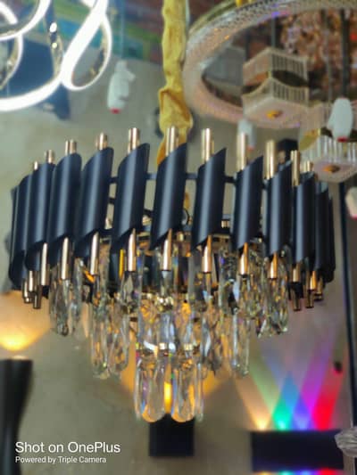 Modern Black & Gold Crystal Chandlier - Luxury fixture lighting.