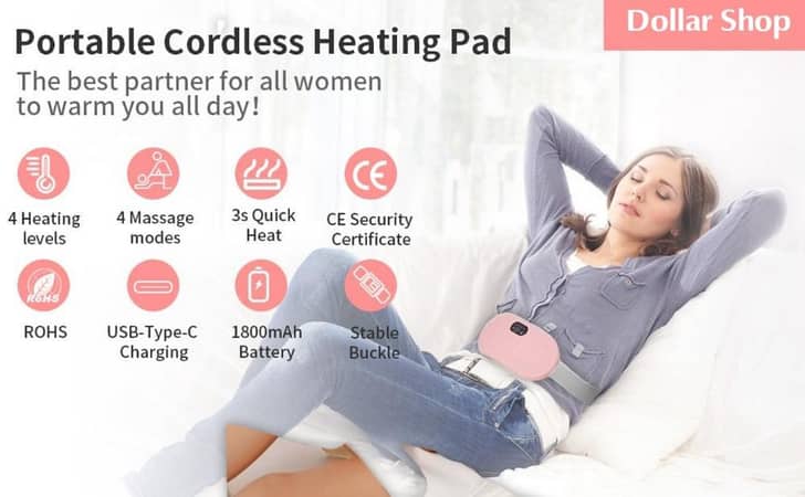 Period Cramp Relief Belt Portable Electric Menstrual Heating Pad with Massager Rechargeable Heated Belly Belt for Women & Girls 3 Heat Levels & 4 Vibration  Relief