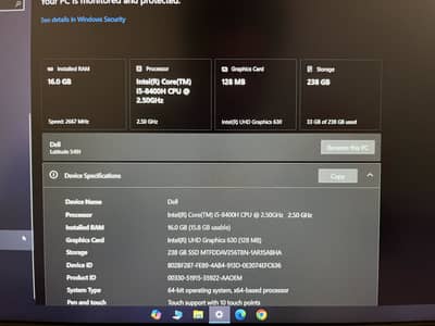 Dell latitude 5491 laptop core i5 8th generation 16 GB Ram 256 GB SSD