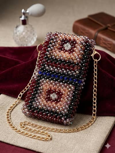 Crystal beaded pouch