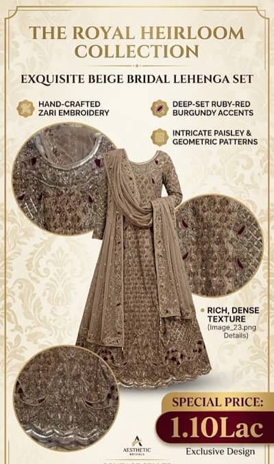 Walima suit/Hand-Crafted Beige Bridal Lehenga Set/Walima Maxi