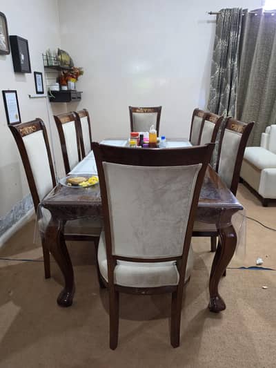 8-Seater Solid Wood Dining Table - Premium Polish & Engraved