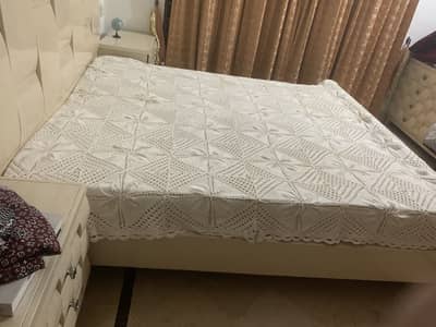Handmade white crochet double bed cover