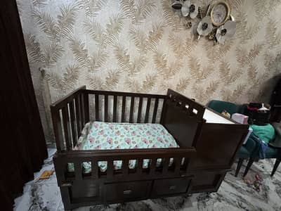 Wooden baby cot with cabinets and tyre, baby crib, bassinet