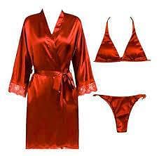 Customized Healthy Women's Nighty: Beautiful Maroon Silk Long Gown for Bridal Sleepwear
