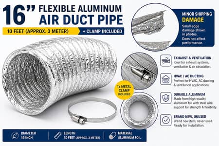 16-Inch Flexible Aluminium Aur Duct Pipe - 10 feet(Approx-3meter) long