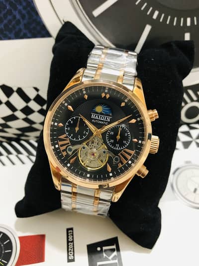 HAIQIN-AUTOMATIC-MOON PHASE-TWO TONE-NEW WATCH-SEIKO CITIZEN CASIO