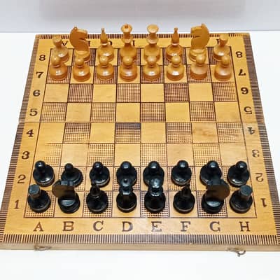 Vintage 1960s Soviet Union (USSR) Wooden Handcrafted Chess Set