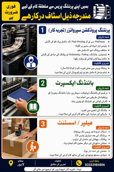 پرنٹنگ پروڈکشن اسٹاف درکار