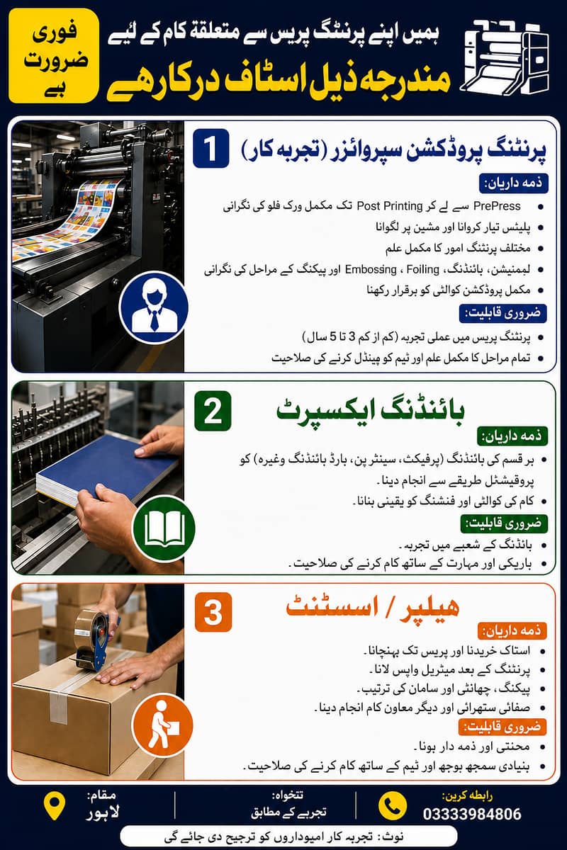 پرنٹنگ پروڈکشن اسٹاف درکار 0