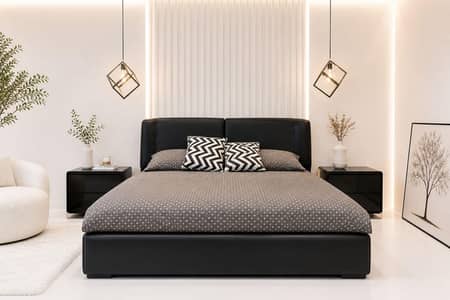 used bed with sidetables