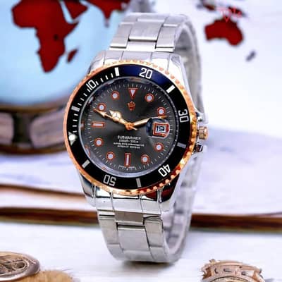 Men's Stainless Steel Date Watch with Rose Gold Dial