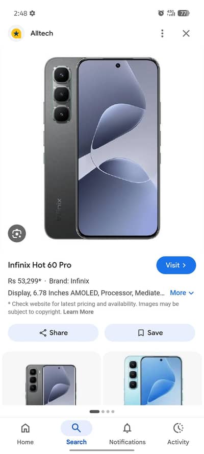 Infinix hot 60 pro 10 mAh warranty pari h