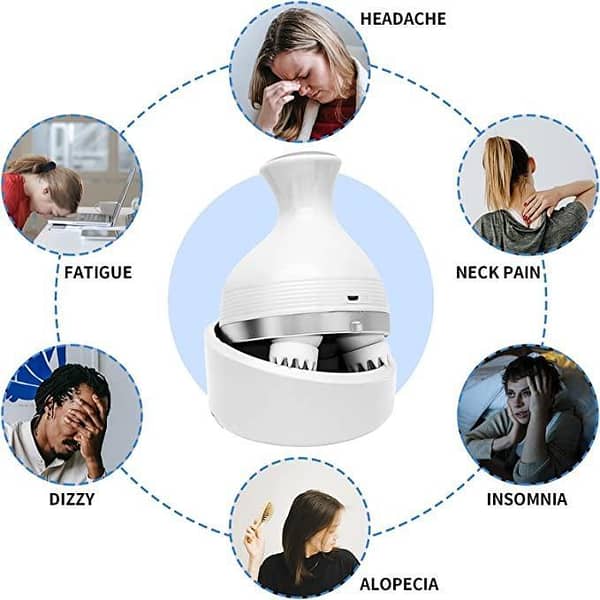 Electric Scalp Massager Rechargeable Scalp Massager Machine for Stress Relief, Hair Growth, and Full Body Blood Circulation - Hair Massager - Head Massager - Mini Massager - Full Body with 4 Replacement Tissue Kneading Nodes for Head , Neck , Back