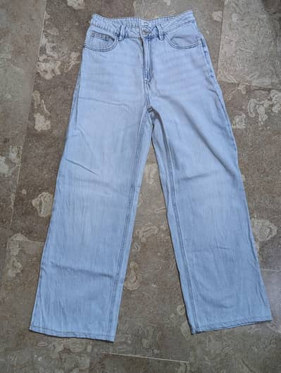 light blue, wide-leg denim jeans