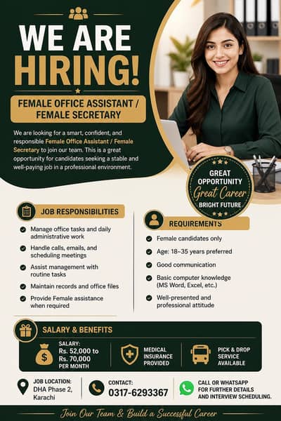 Female Office Assistant | Female Secretary Jobs | Only Female