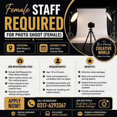 Female Staff Required for Photo Shoot (Female) | Female Jobs