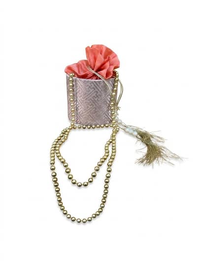 Elegant Pink & Gold Brocade Potli bag