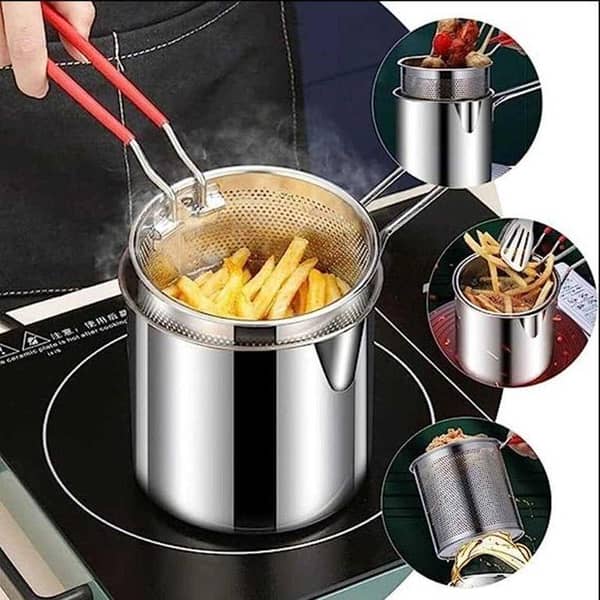 Stainless Steel Deep Fryer Frying Pot With Strainer 1.2L Capacity Best For Kitchen And Outdoor frying