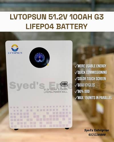 LVTOPSUN 51.2v100ah Touch Display Rack/Wall   lithium