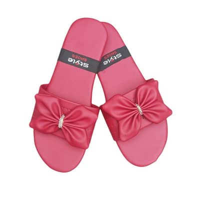 Women's Pink Bow PU Leather Slippers  | Different Sizes