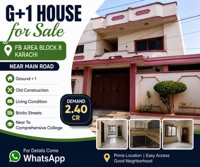 G+1 House For Sale In FB Area Block 8 Karachi Near Main Road