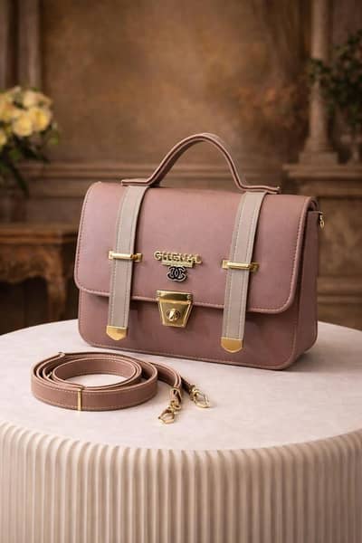 women's pink leather shoulder bag with gold clasp